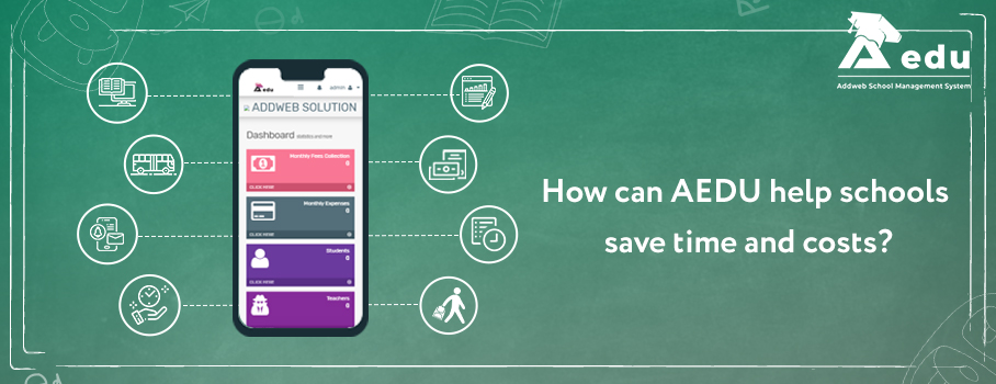 image showing text as How can Aedu helps schools to save time and cost-Aedu